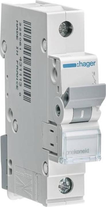 Hager MCN102. Nennstrom: 2 A. Typ: C-type, Module Menge (max): 1 Modul(e). Breite: 17,5 mm, Tiefe: 70 mm