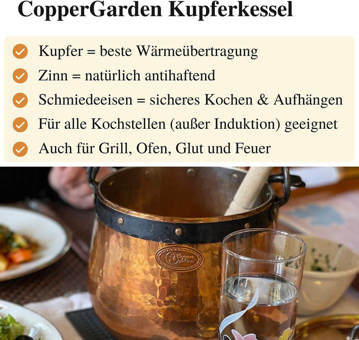 Produktbild Copper Garden Kupferkessel 10 L mit Henkel und Deckel