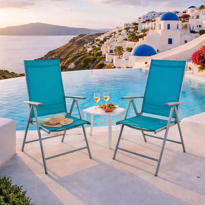 Actual product image Mojawo 2er Set Garten Klappstuhl Aluminium - Textilen Silbergrau/Petrol