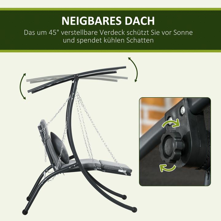 Immagine prodotto Swisshandel24 Hollywoodschaukel mit Kissen & verstellbarem Sonnendach, Dunkelgrau