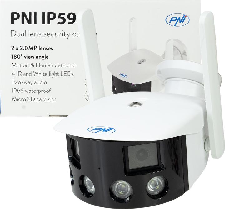 Immagine prodotto PNI Telecamera di videosorveglianza IP590, wireless, con IP, doppio obiettivo, 2 x 2 MP, 180 gradi (1920 x 1080 Pixels, 3840 x 1080 pixel)