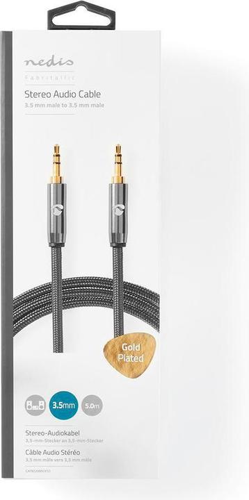 Image du produit Nedis Câble audio stéréo 3.5 mm mâle 3.5 mm mâle Plaqué or 5.00 m rond Gris / Gun Metal Gris Ve (5 m, Jack 3,5 mm (AUX))