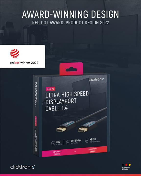 Produktbild clicktronic DisplayPort Cable 1.4. M/M. Blue. 3.0m (3 m, DisplayPort, 1.4)