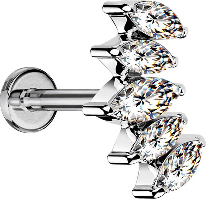 Produktbild Star Piercing Micro Labret Innengewinde silber Fächer silber mit fünf Kristalle silber (ohne Messing, Titan)
