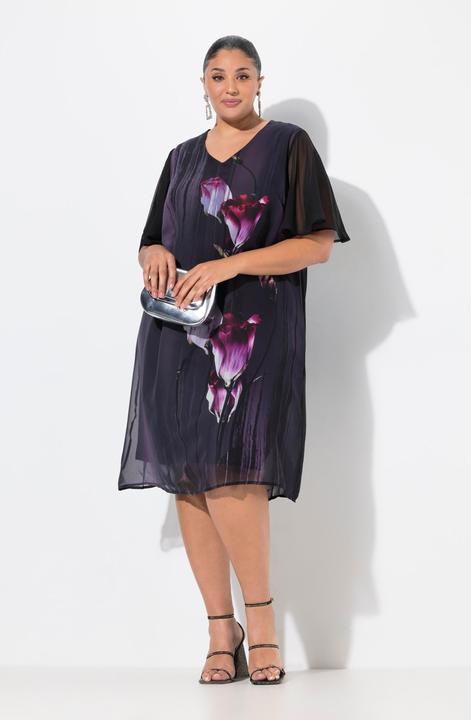 Produktbild Ulla Popken Kleid, Blüten, A-Linie, V-Ausschnitt, Cup-Halbarm (54)