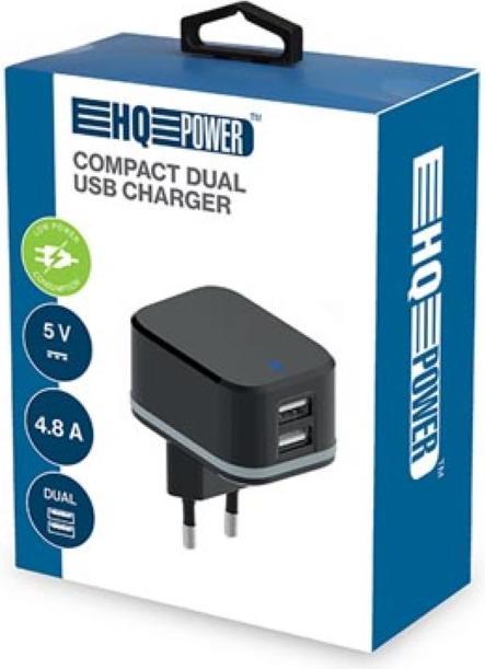 Actual product image Velleman COMPACT CHARGER WITH DUAL USB OUTPUT 5 V - 4.8 A max. - 24 W max. - black (24 W)