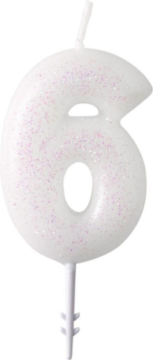 Produktbild Riethmüller Zahlenkerze 6 Glitzer Höhe 6,5 cm (5 Stück)