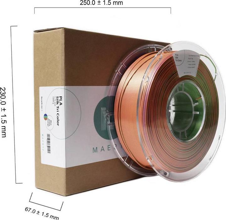 Produktbild Maertz PMMA-1022-002 PMMA-1022-002 Filament PLA-Seide Seidig glänzend 1.75 mm 10 (PLA, 1.75 mm, 1000 g, Orange, Grün, Blau)