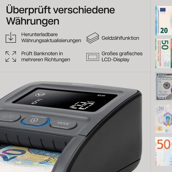 Produktbild Safescan 155-S Komplett SET Geldprüfgerät Batterie & Stapler (Geldscheinprüfer)