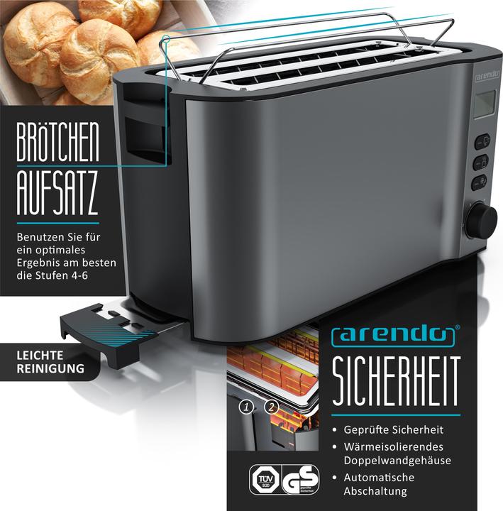 Produktbild Arendo Frühstücks Set, Edelstahl Wasserkocher 1,5l Temperaturwahl & 4-Scheiben Langschlitz Toaster, Grau (1.50 l)