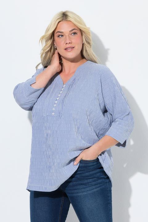 Actual product image Ulla Popken Textured Stripe Pintuck Blouse (54)