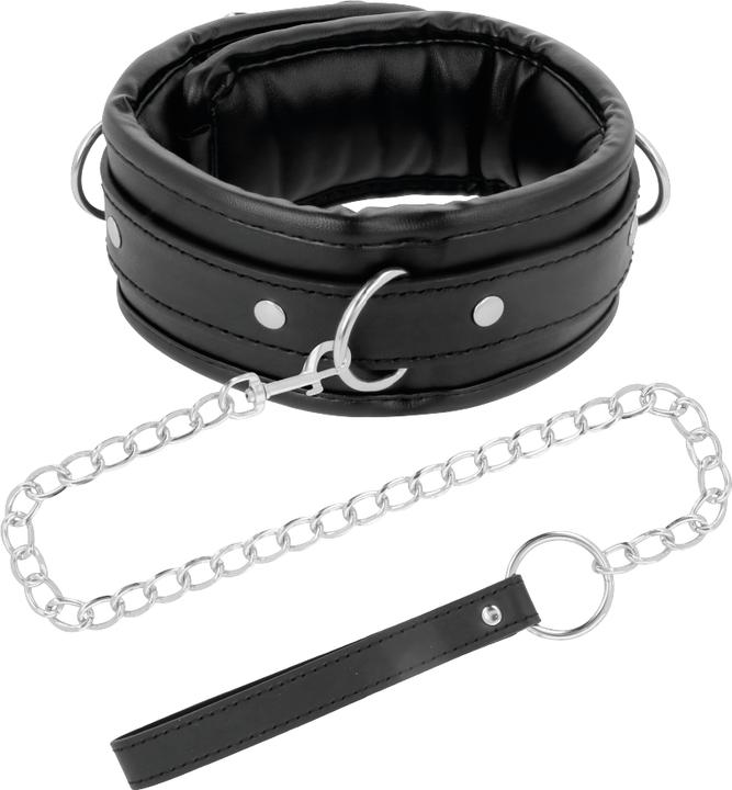 Darkness Collare Morbido Nero Con Guinzaglio In Pelle