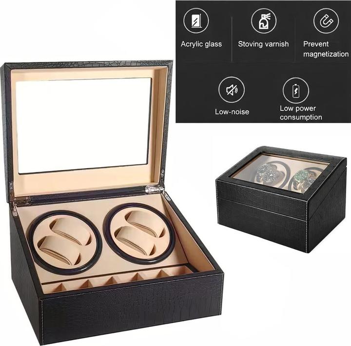 Actual product image Cbx Uhrenbeweger für 4+6 Uhren, Watchwinder Krokodilmuster mit weissen Nähten (10x)