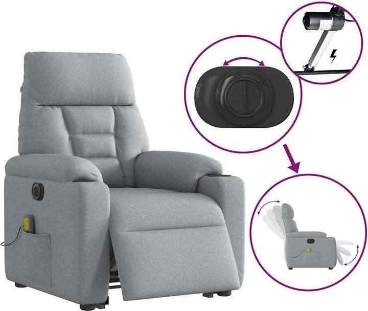 Immagine prodotto vidaXL Poltrona massaggiante elettrica con ausilio per la posizione eretta Tessuto grigio chiaro