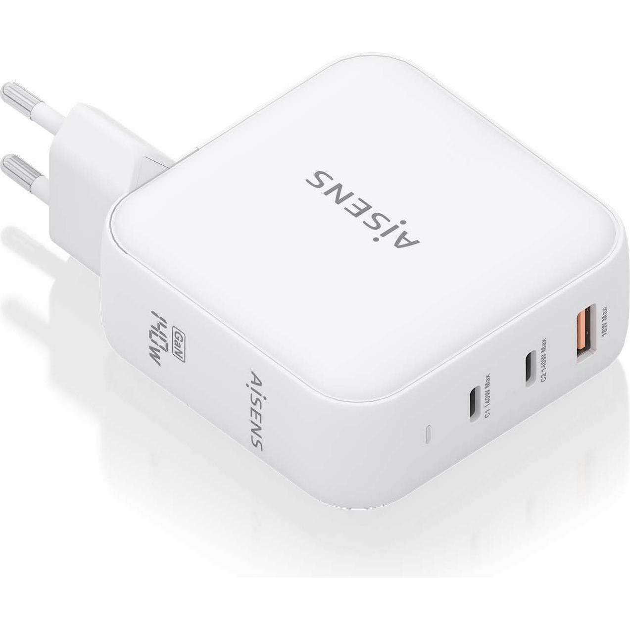 Aisens CARGADOR GAN 140W 2XUSB-C PD3.1 QC4.0 1XUSB-A QC3.0 BLANCO (140 W, 3 porte), Caricatore USB, Bianco