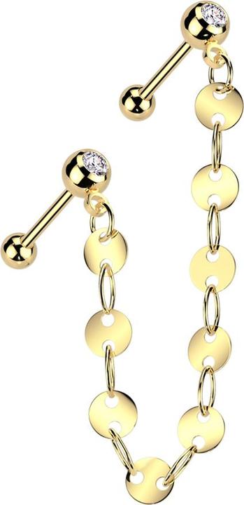 Actual product image Star Piercing Micro Barbell vergoldet mit Kugel und Kugeln Kristall silber Verbindungskette Scheiben (Brass, Surgical steel 316L)