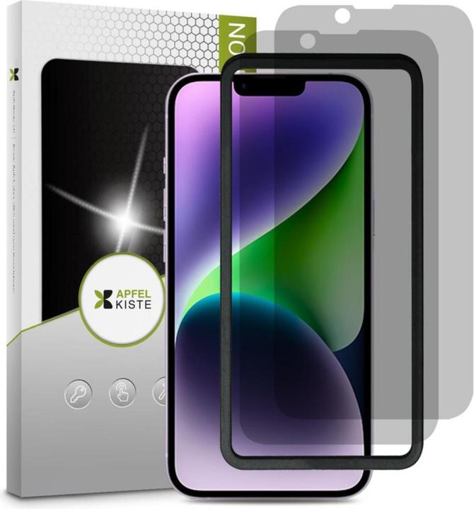 Apfelkiste - Privacy Panzer Glas Displayschutzfolie mit Montagerahmen (2er Set) (2 pcs., Apple iPhone 14)