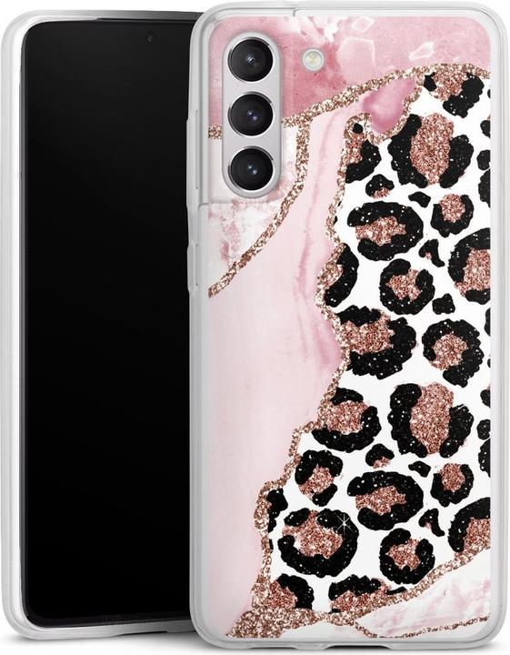DeinDesign Slim Case fr Samsung Galaxy S21 FE 5G Silikon Hlle Ultra Dnn  Handyhlle Glitzer Look Leopard