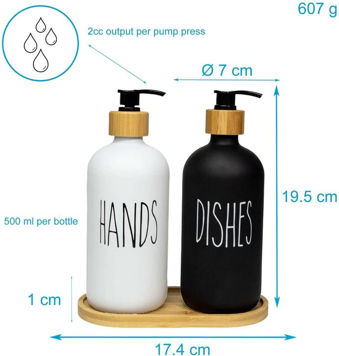 Intirilife Seifenspender Set mit Bambus Tablett 500 ml (3-tlg)