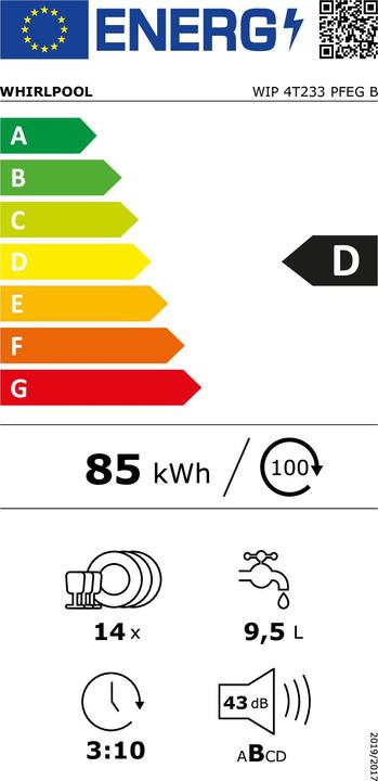 Energy Label Whirlpool WIP 4T233 PFEG B