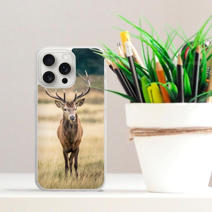 Produktbild DeinDesign Silikon Hülle für Apple iPhone 15 Pro Max Handyhülle Case Smartphone Schutzhülle Hirsch Wald Wiese (Apple iPhone 15 Pro Max)