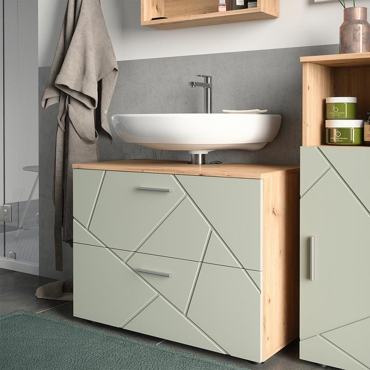Produktbild Vicco Waschbeckenunterschrank Irma, Salbeigrün/Artisan, 80 x 58.6 cm mit Schubladen (80 x 41 x 58.60 cm)