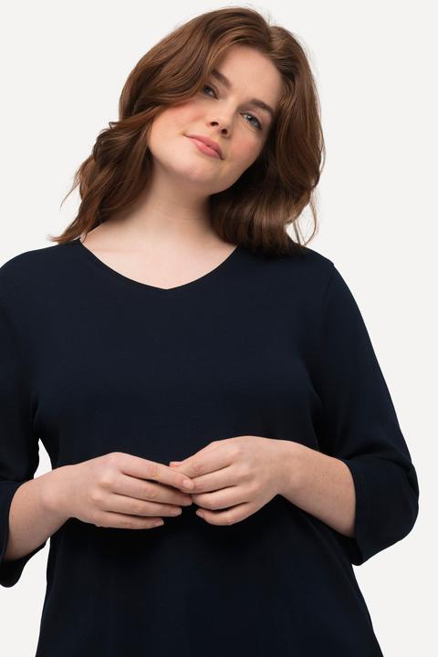 Immagine prodotto Ulla Popken Maglia di jersey a costine in cotone biologico con scollo a V e maniche a 3/4 (46, 48)