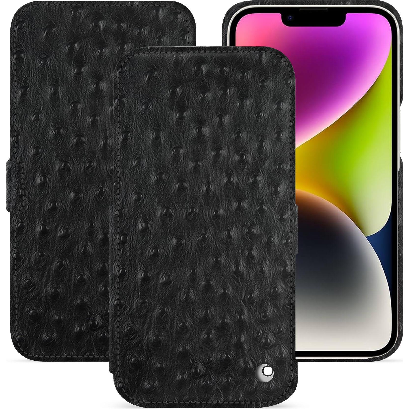 Noreve Lederschutzhülle horizontal (Apple iPhone 15 Plus), Smartphone Hülle, Schwarz