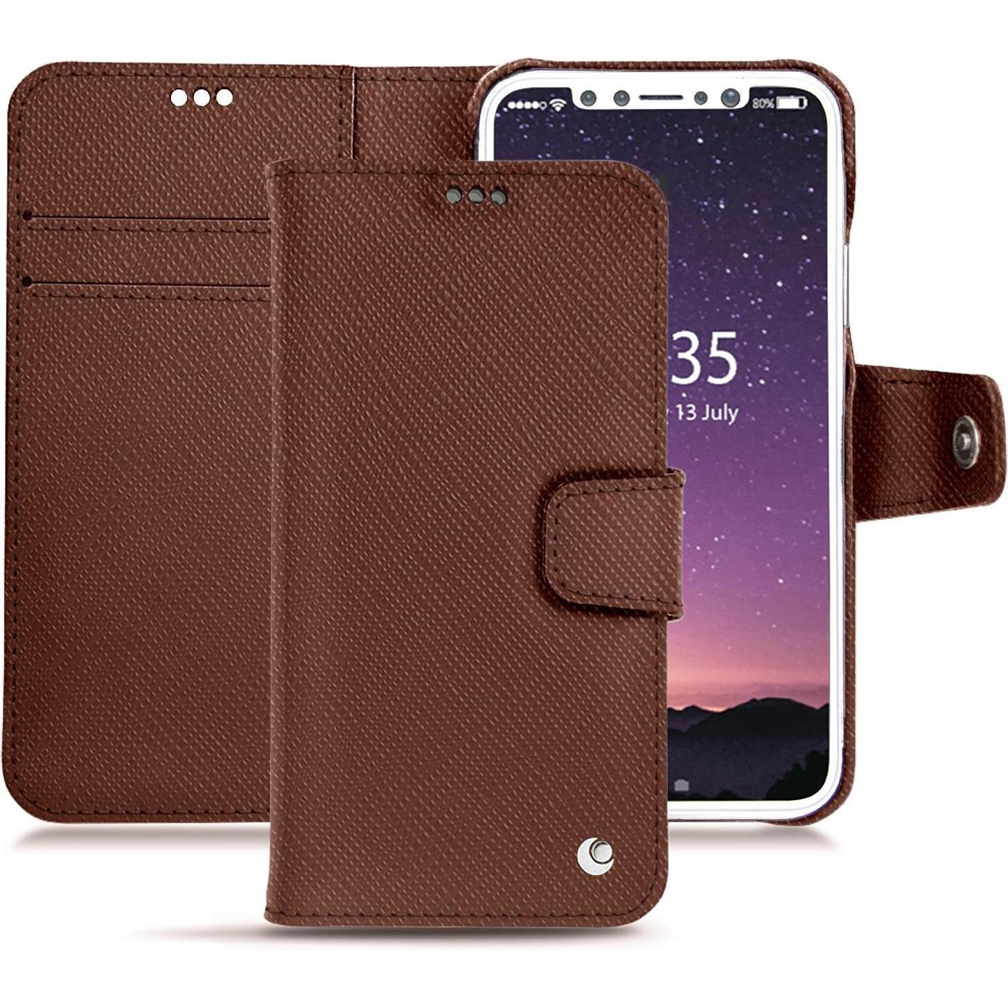 Noreve Lederschutzhülle Wallet (Apple iPhone XS), Smartphone Hülle, Braun