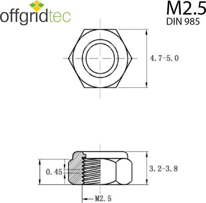 Actual product image Offgridtec Self-locking nuts M2.5 stainless steel V2A 304 DIN 985 25 pcs. (M4, M5, M3, M12, M6, M16, M10, M2, M8)