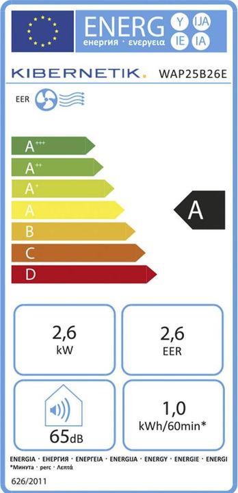 Label énergétique Kibernetik FSP mobiles Klimagerät Deluxe 2600W / 9000 BTU / 25m² (25 m², 9000 BTU/h)