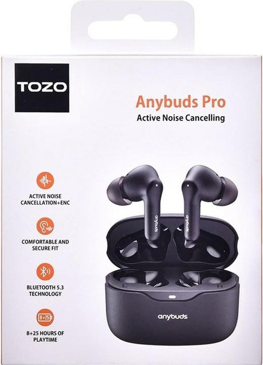 Actual product image Tozo Ausinės Anybuds Pro TWS Bluetooth Earbuds Juodas (ANC, 25 h, Wireless)