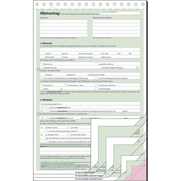 Sigel, Formular, Mietvertrag Formular Papierformat: DIN A4 selbstdurchschreibend: Ja (4 x)