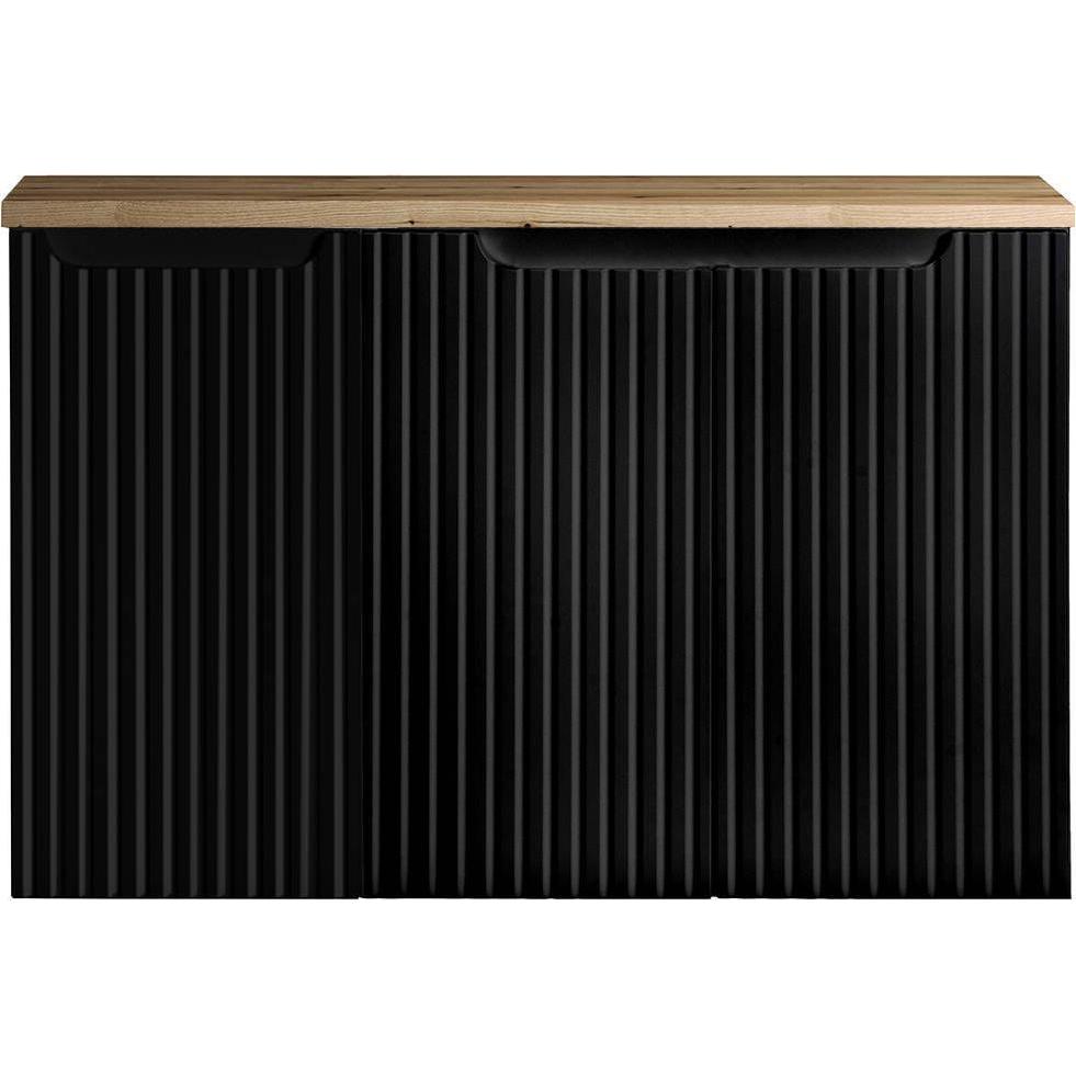 En.Casa, Waschbeckenunterschrank, Waschbeckenunterschrank Skelbolu mit 3 Türen 90x60x40cm Schwarz/Eichenoptik