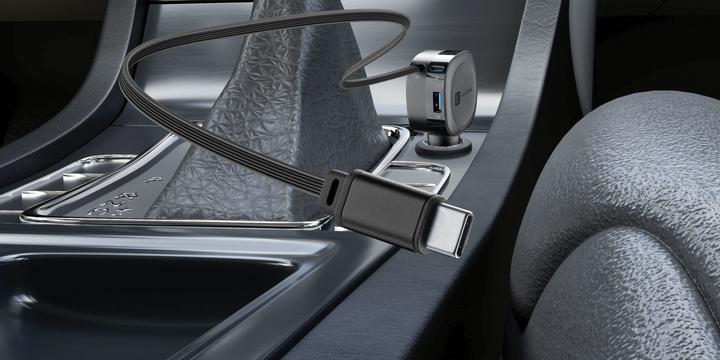 Produktbild Cellularline CELLULAR LINE Autoladeger?t mit einziehbarem Kabel (60 W, USB Typ