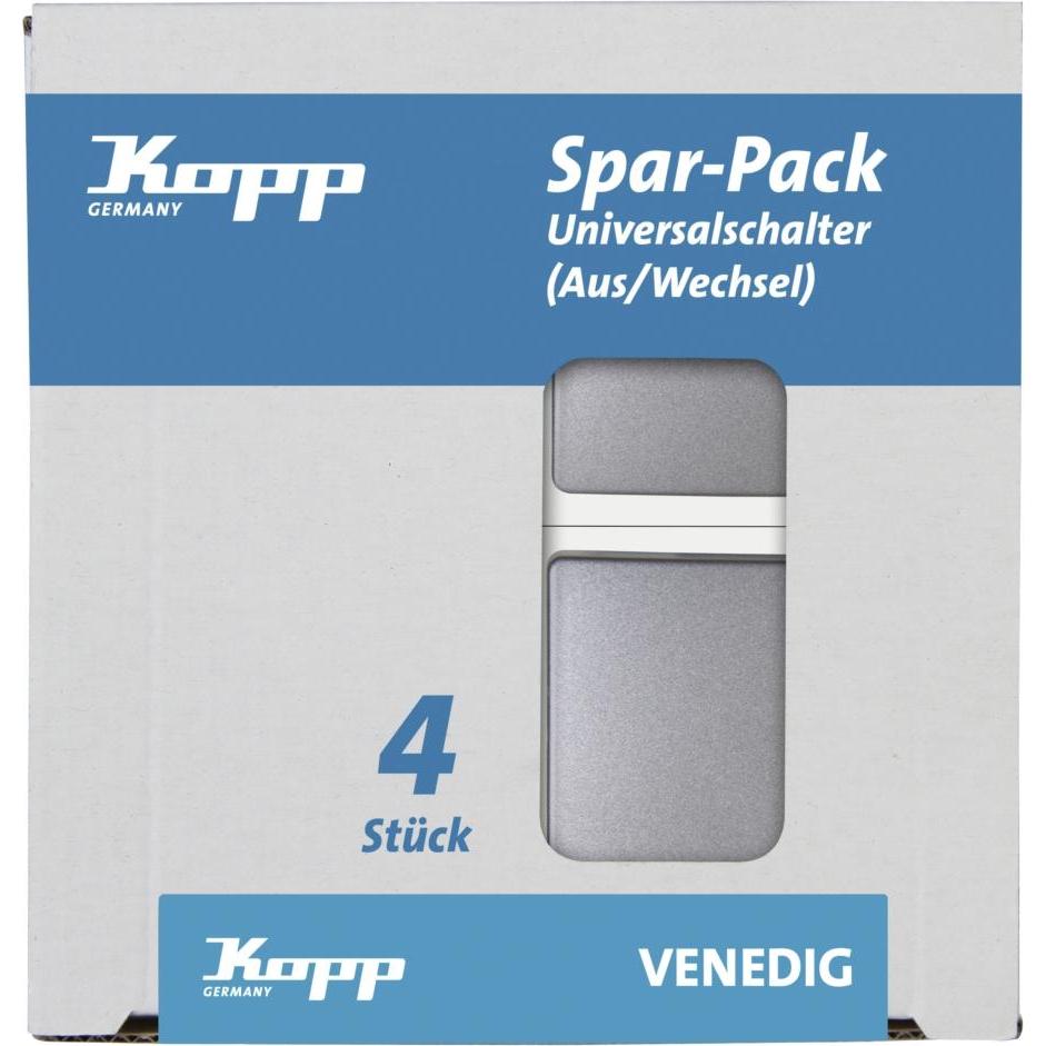 Kopp Profi-Pack: 4 Universalschalter Venedig platin, Taster + Schalter, Silber