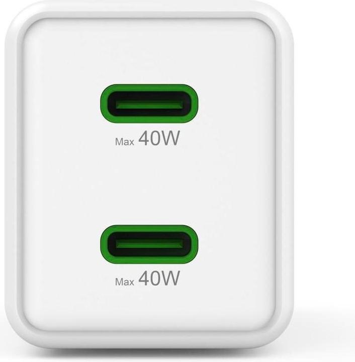 Produktbild Hama Schnellladegerät, GaN, 2x USB-C, Super-Mini-Ladegerät, PD, 40 W, Weiss (40 W, 2 Ports)