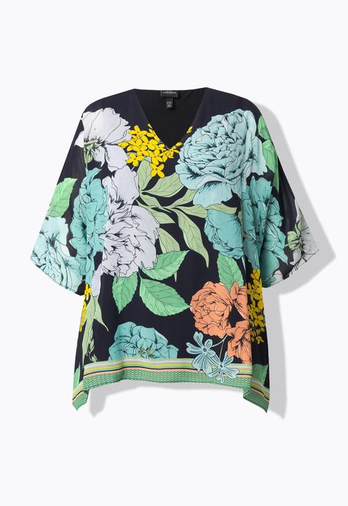 Produktbild Ulla Popken Chiffon-Bluse, Blüten, Oversized, V-Ausschnitt, Halbarm (58, 60)