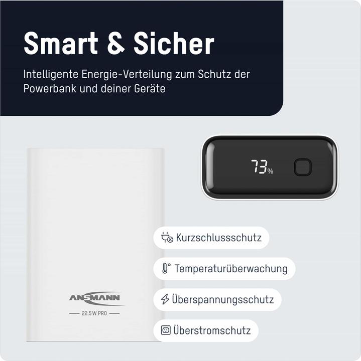 Image du produit Ansmann Banque d'alimentation 20000 mAh PB222PD blanc (20000 mAh, 22.50 W, 88 Wh)