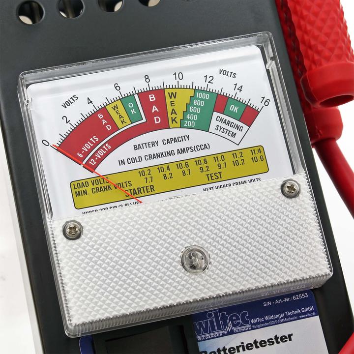 Produktbild Wiltec Batterietester 6/12V Batterieprüfer Batterie Akku Auto KFZ PKW Ladeprüfer