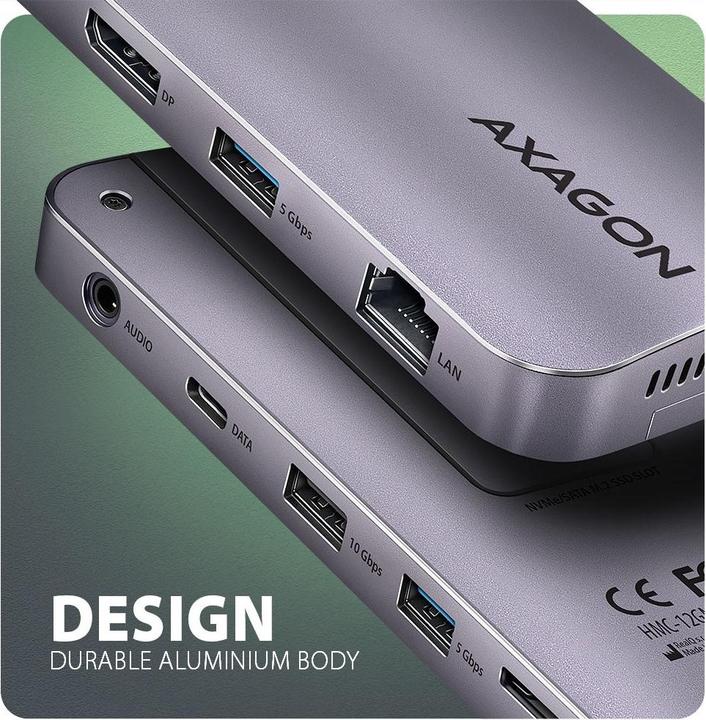 Immagine prodotto Axagon HMC-12GM2 Hub USB 12 in1 10 Gbit (USB-C, 7 porte)
