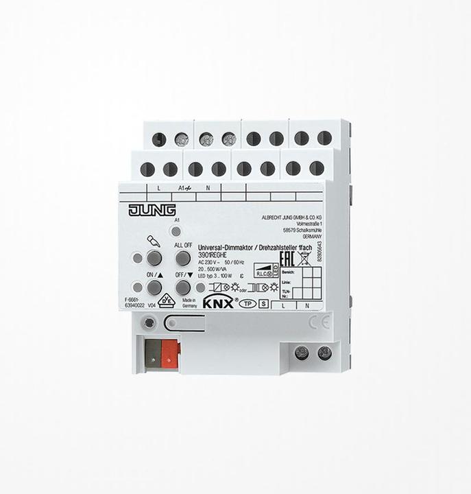 Actual product image JUNG Dimming actuator KNX 20-500W REG 4TE 1output 3901REGHE (Dimming actuator)