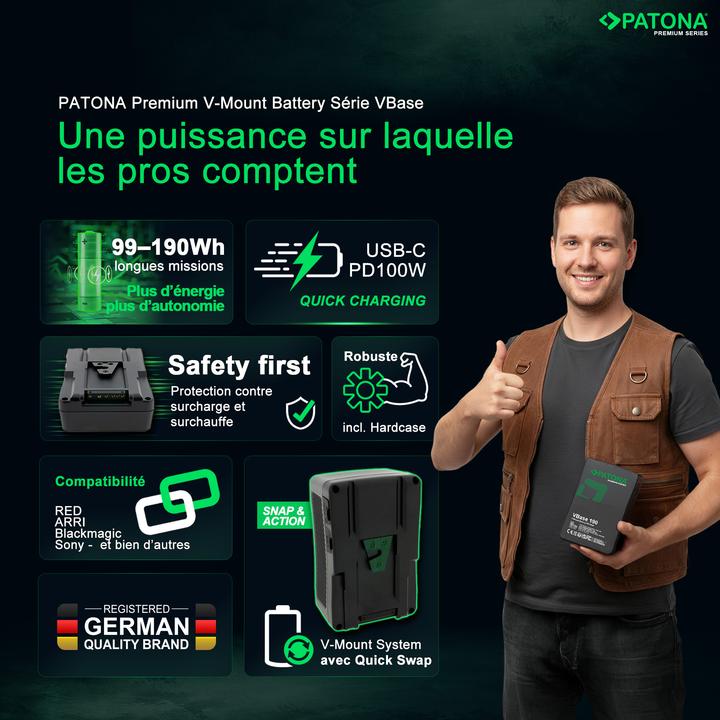 Actual product image Patona Premium V-Mount 190Wh PD100W (Camera battery)