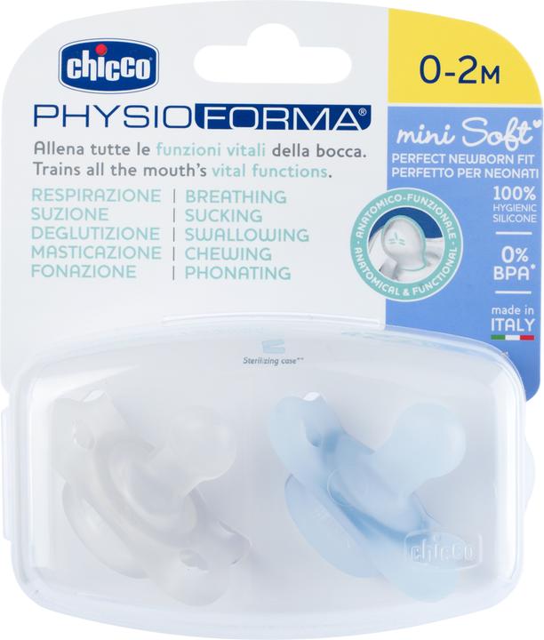 Actual product image Chicco PHYSIOFORMA MINI SOFT physiological soother blue silicone (2 x, up to 24 M.)
