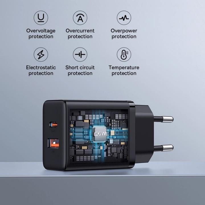 Image du produit Baseus Cube, 20W, 3A, 1 x USB-A - 1 x USB-C, noir (20 W)