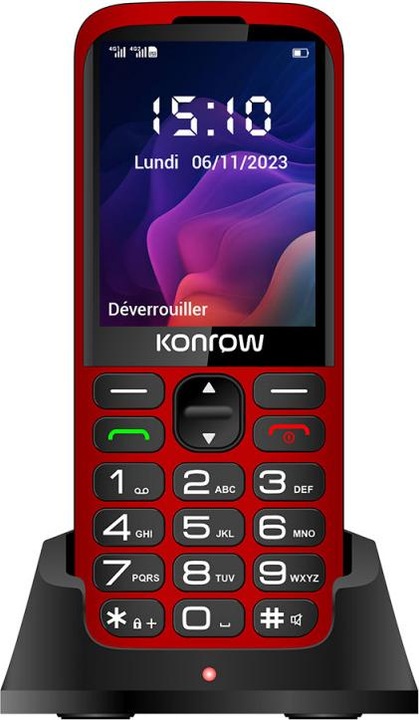 Productafbeelding Konrow Senior 280 Next 4G (2.8" - Dual Sim - Met Oplaadstation) Rood