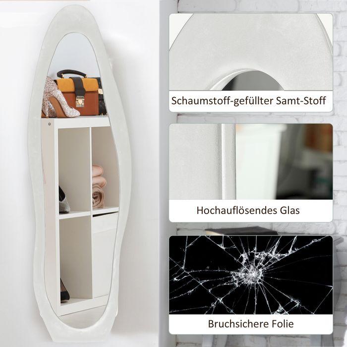 Produktbild Swisshandel24 Ganzkörperspiegel 50 x 160 cm Standspiegel mit samtartiger Rahmenbezug, Weiss (50 x 160 cm)