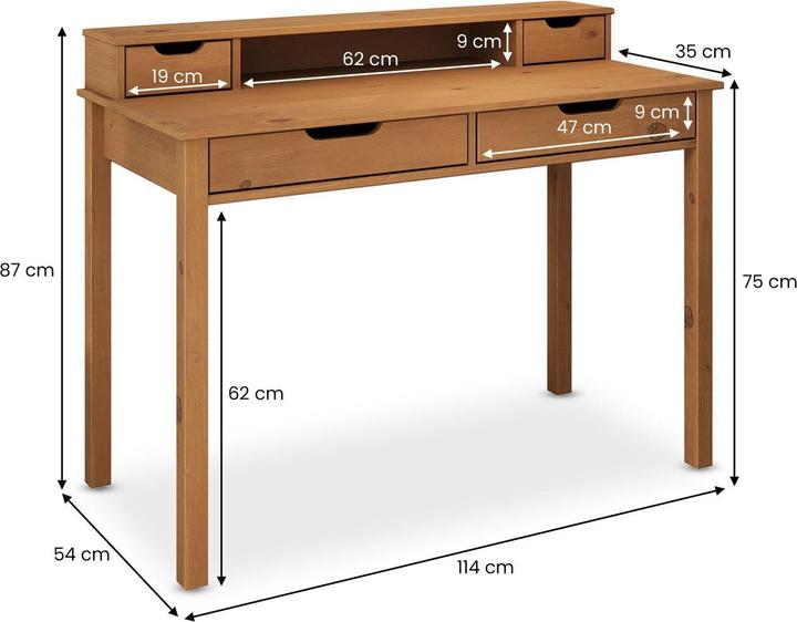 Image du produit IDIMEX Schreibtisch RAUL mit 4 Schubladen aus Massivholz – Eiche/Weiss