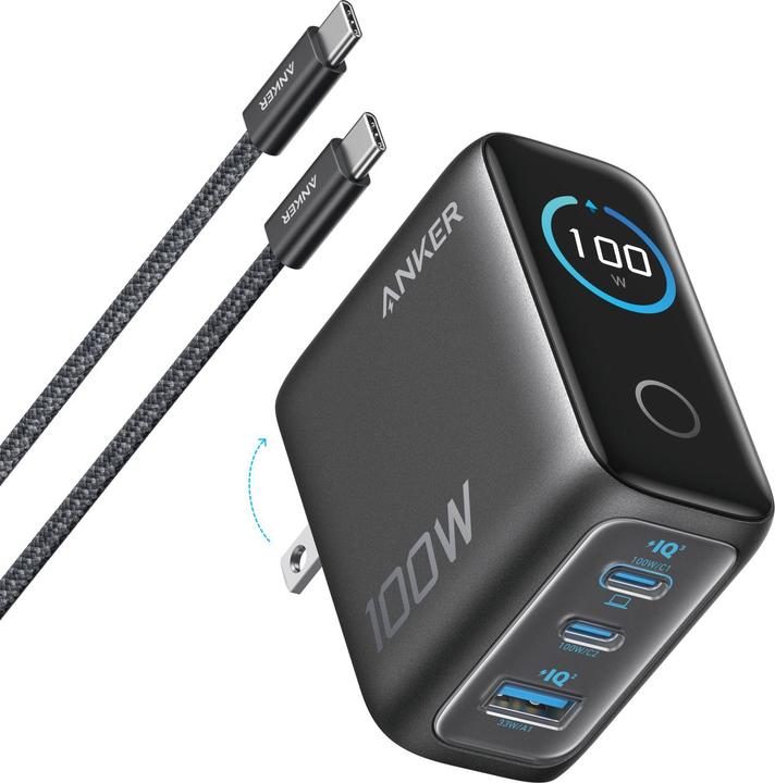 Anker Charger 100W incl. Display 2x USB-C 1x USB-A (100 W, 3 Ports)