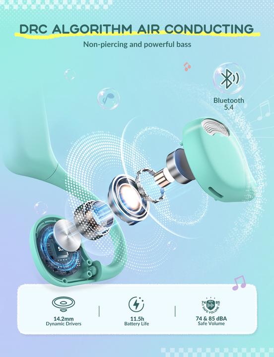 Produktbild Iclever Air Conduction Headphones BT C012589N2 74/85 dB, purple/green